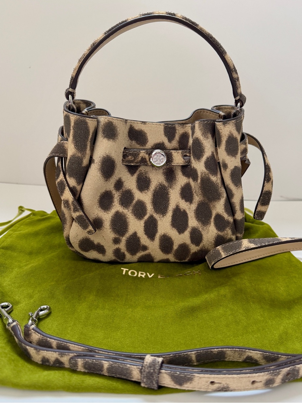 Tory Burch Mini Romy Suede Bucket Bag – Cheetah Leopard Print Crossbody - NWOT